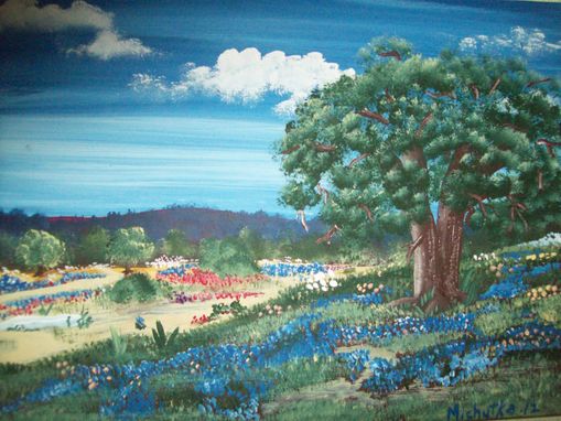 Custom Made Original Painting On Hardwood Titled: Texas Hill Country