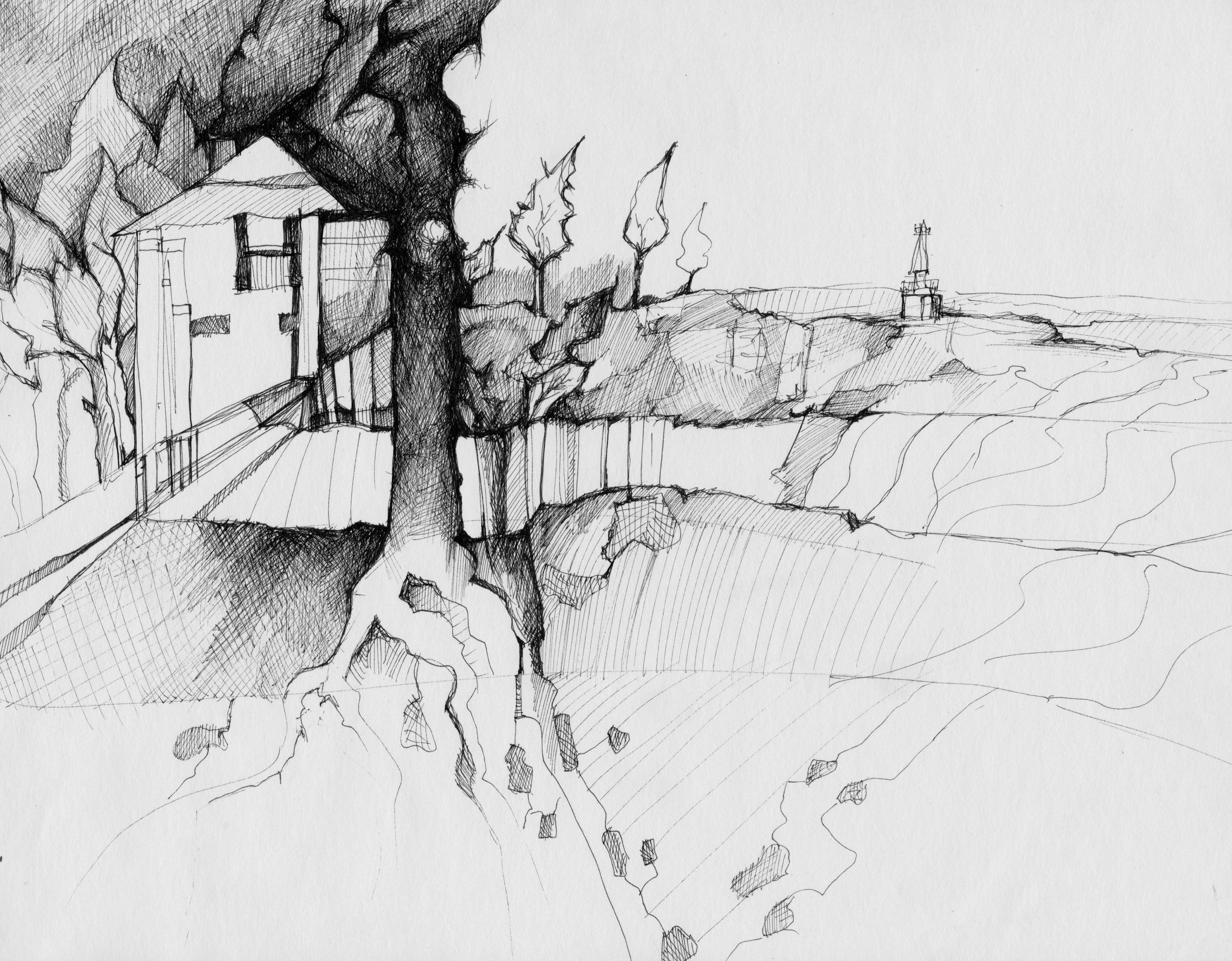  Pen And Ink Landscape Drawing Hatching - Popular Century