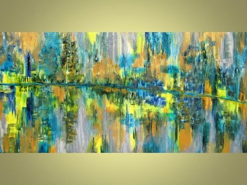 Custom Made 25% Off Sale-Modern Abstract Large Monsoon Original Painting 18"X36" Blue Green Grey