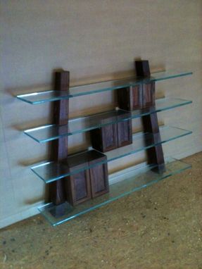 Custom Made Kitchen Shelving In Walnut And Antique Glass
