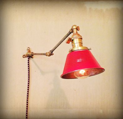 Custom Made Brass Pipe Industrial Sconce - Hand Finished Steel Shade