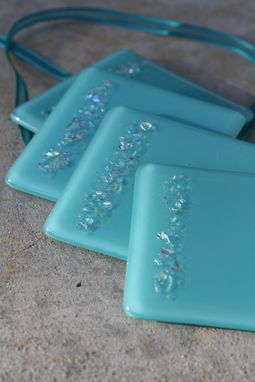 Custom Made Turquoise Glass Coasters In Set Of 4