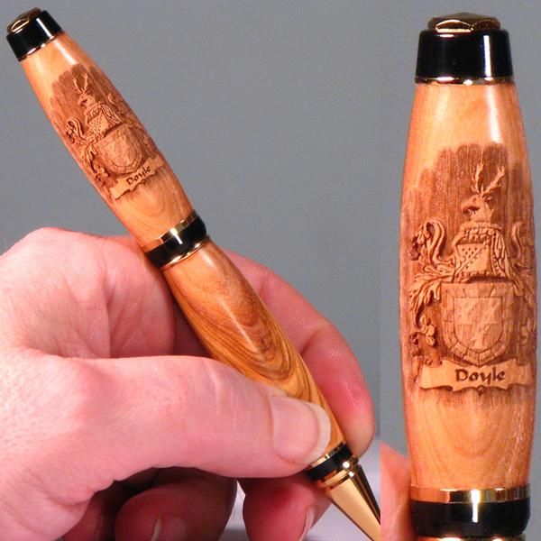 Custom Coat Of Arms Engraved Wooden Pen by Wooden Pen Works