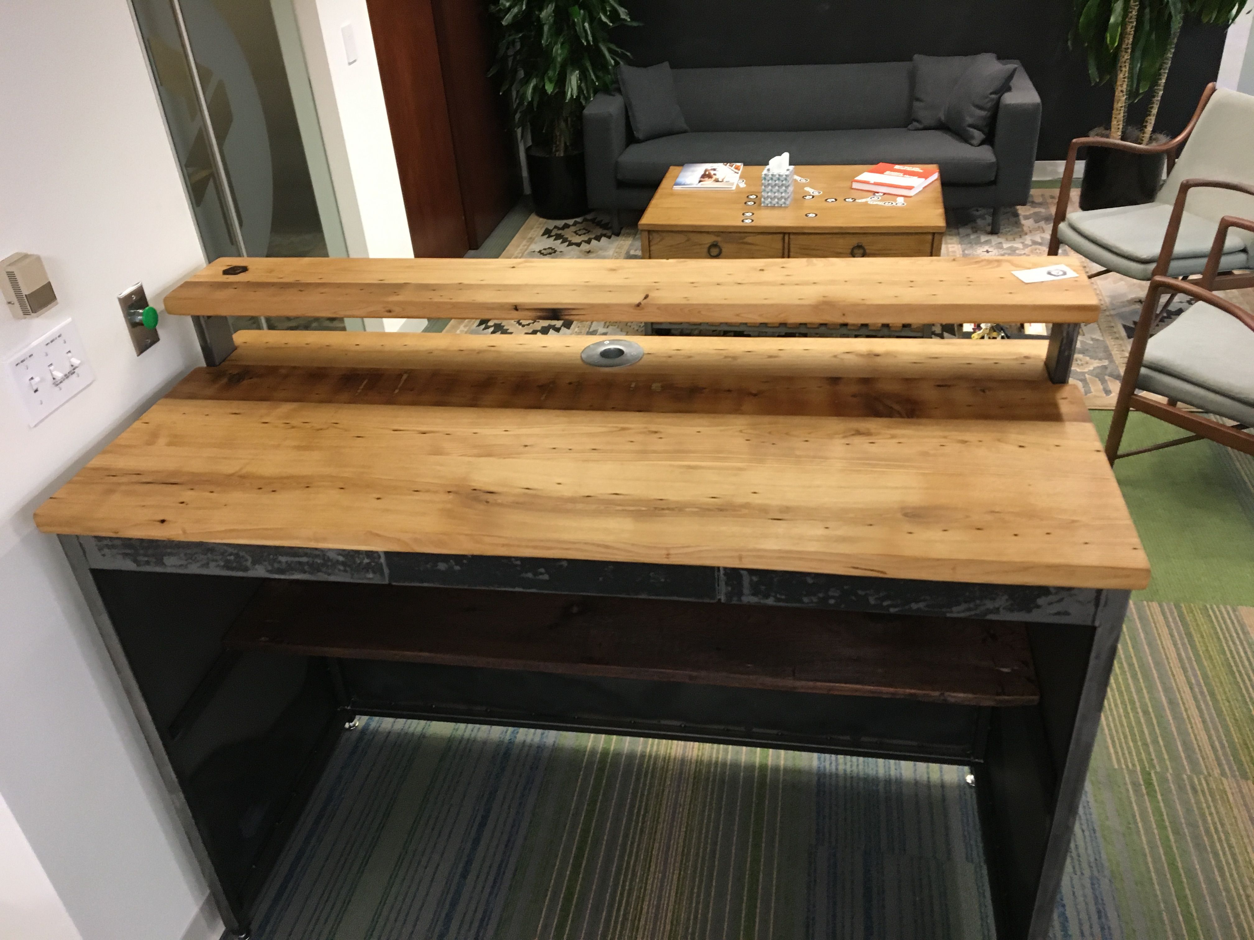 Hand Crafted Steel And Reclaimed Hardwood Standing Desk by KMR WERKES