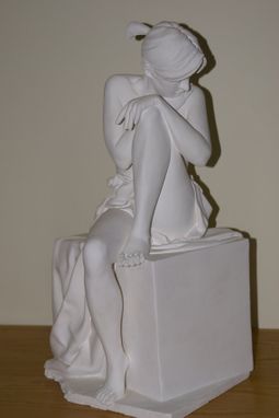 Custom Made Sculpture Of Young Girl Sitting On Cube, Nude Draped In Fabric