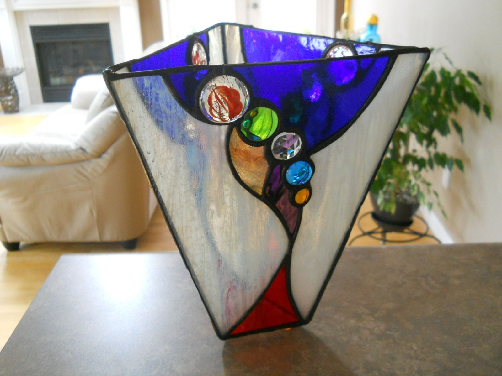 Hand Crafted Stained Glass Vase With Glass Nuggets And Jewel by Chapman