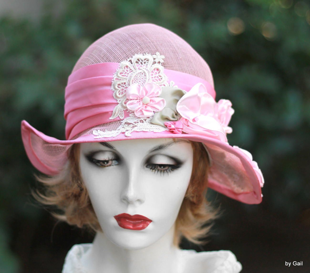 Buy Hand Crafted Summer Shabby Chic Pretty Pink Hat Sinamay Sun Flowers ...