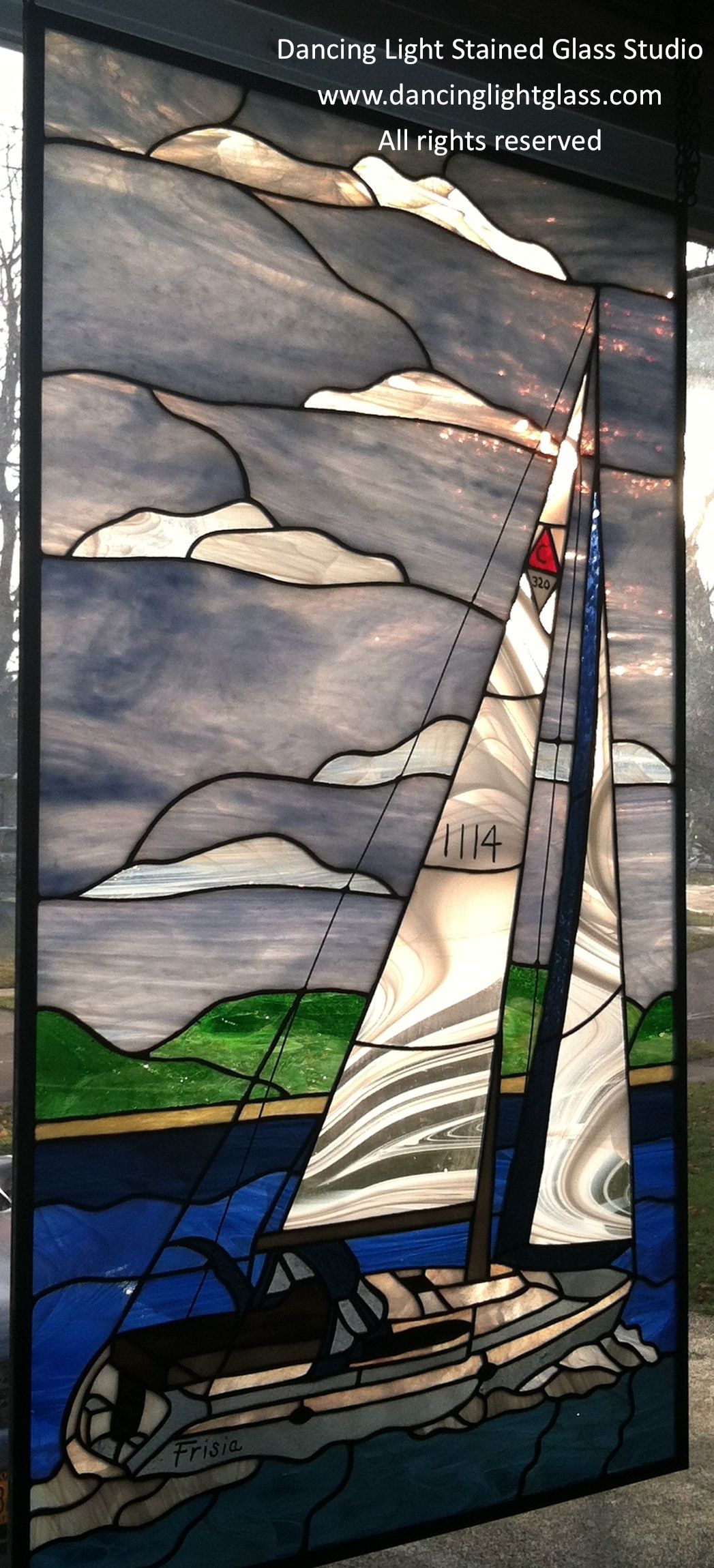 Custom Made Sailboat Panel by Dancing Light Stained Glass Studio