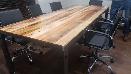 Custom Made Industrial Conference Table With Reclaimed Oak Top