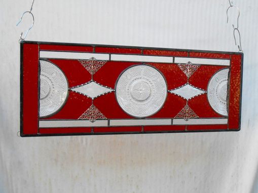 Custom Made Depression Glass Plate Valance, Antique Stained Glass Transom Window, Federal Glass Heritage Pattern