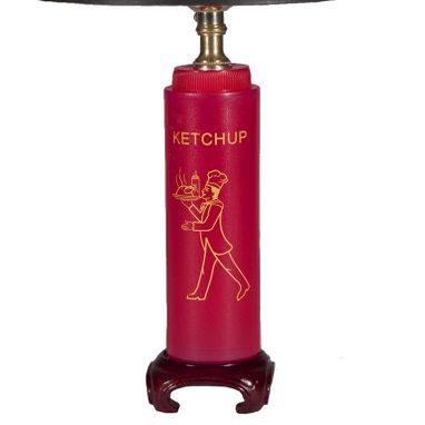 Custom Made Vintage Red Ketchup Container Upcycled Lamp