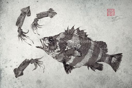 Custom Made Barber Of Squidville (Barber Pole Rockfish) - Gyotaku Print - Traditional Japanese Fish Art