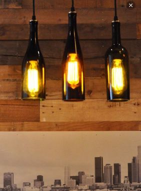 Custom Made Set Of Three Recycled Wine Bottle Hanging Lamp