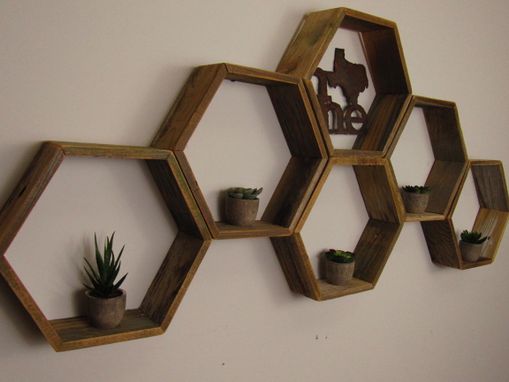 Custom Made Reclaimed Honeycomb Hexagon Geometric Shelves, Nursery Shelves, Hexagon Shelf, Texas Weathed Wood