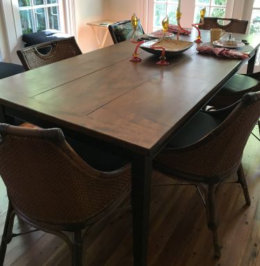 Custom Made Painted Base Farm Table With Plank Top