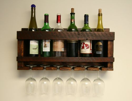 Custom Made Distressed To Impress! Rustic Handcrafted 6 Bottle, 6 Glass Wine Rack From Reclaimed Wood