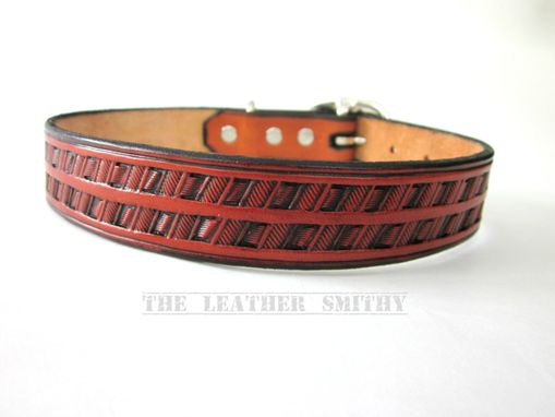 Custom Made Hand Tooled Leather Dog Collar 1 Inch Wide With Silver Center Bar Buckle