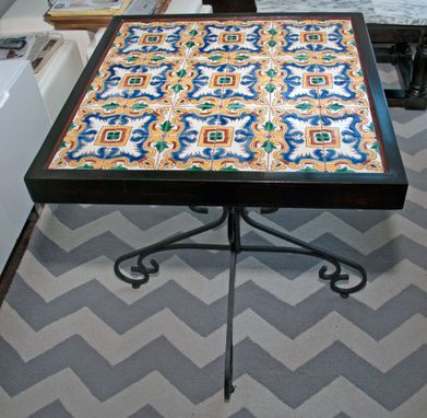 Custom Made Spanish Artist Tile Table With Broad Icon Antique Base