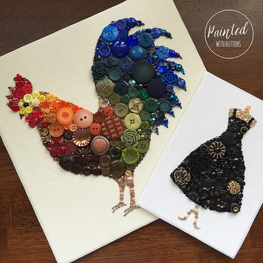 Custom Made Custom Rooster Button Art Wall Hanging, 10x10 Inches