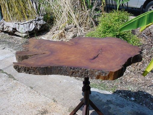 Custom Made Sold Cypress Slab Top Indusrtial Style Metal Pedestal Table