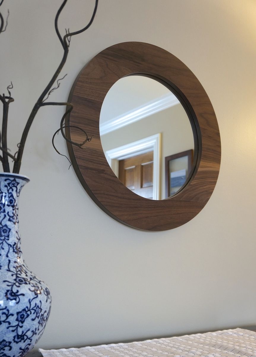 Hand Made 22" Solid Walnut Round Decorative Mirror by Musheno Woodworking Company  CustomMade.com