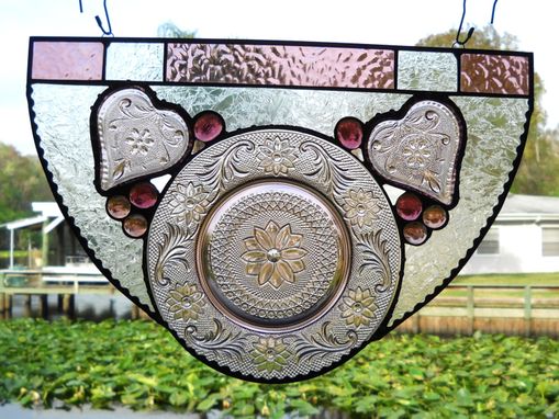Custom Made Vintage Depression Glass Sandwich Glass Stained Glass Panel Swag Window Treatment
