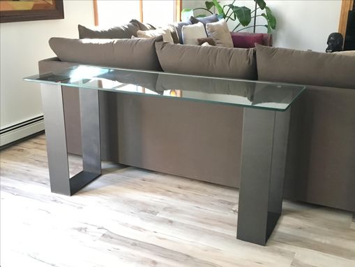 Custom Made Glass And Steel Contemporary Sofa Table / Console Table