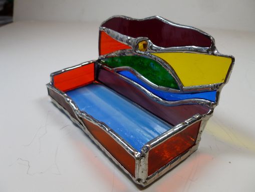 Custom Made Stained Glass Business Card Holder In Primary Colors