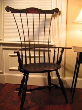 Custom Made Comb Back Windsor Chair W/ Engraved Scroll On Headrest