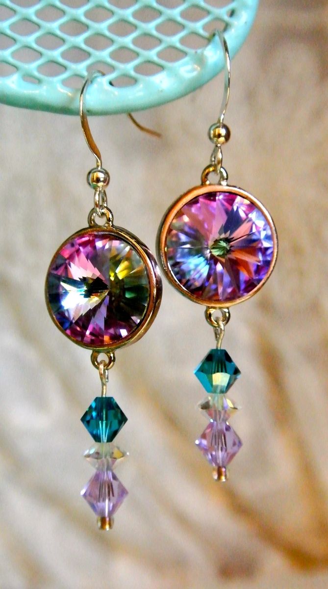 Custom Swarovski Crystal Vitriol Light 14mm Rivoli's Earrings With ...