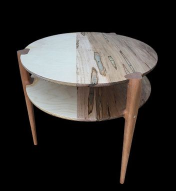 Custom Made 2-Tiered Baltic Birch / Wormy Maple Round Side Table - Cherry Legs
