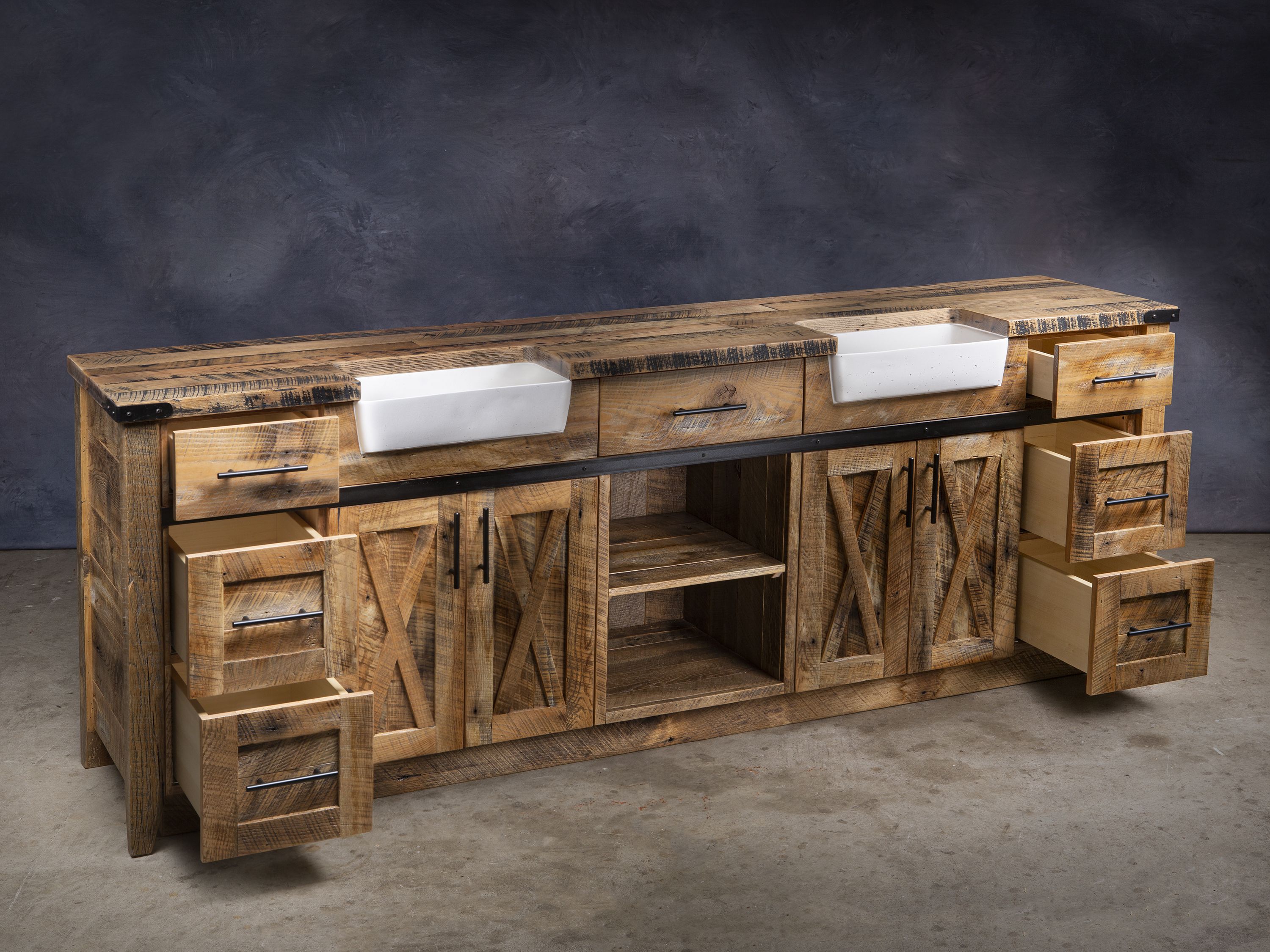 Buy Hand Made Reclaimed Barnwood Double Sink Vanity, Reclaimed Wood