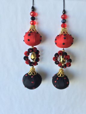Custom Made Black,Red,Silk Fabric Design With Gold Beads &Stone L- 5' , W- 1'