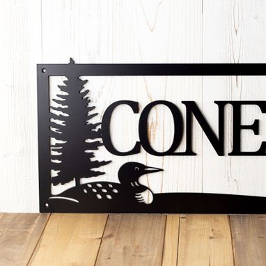 Custom Made Personalized Family Name Metal Sign With Lake Loon