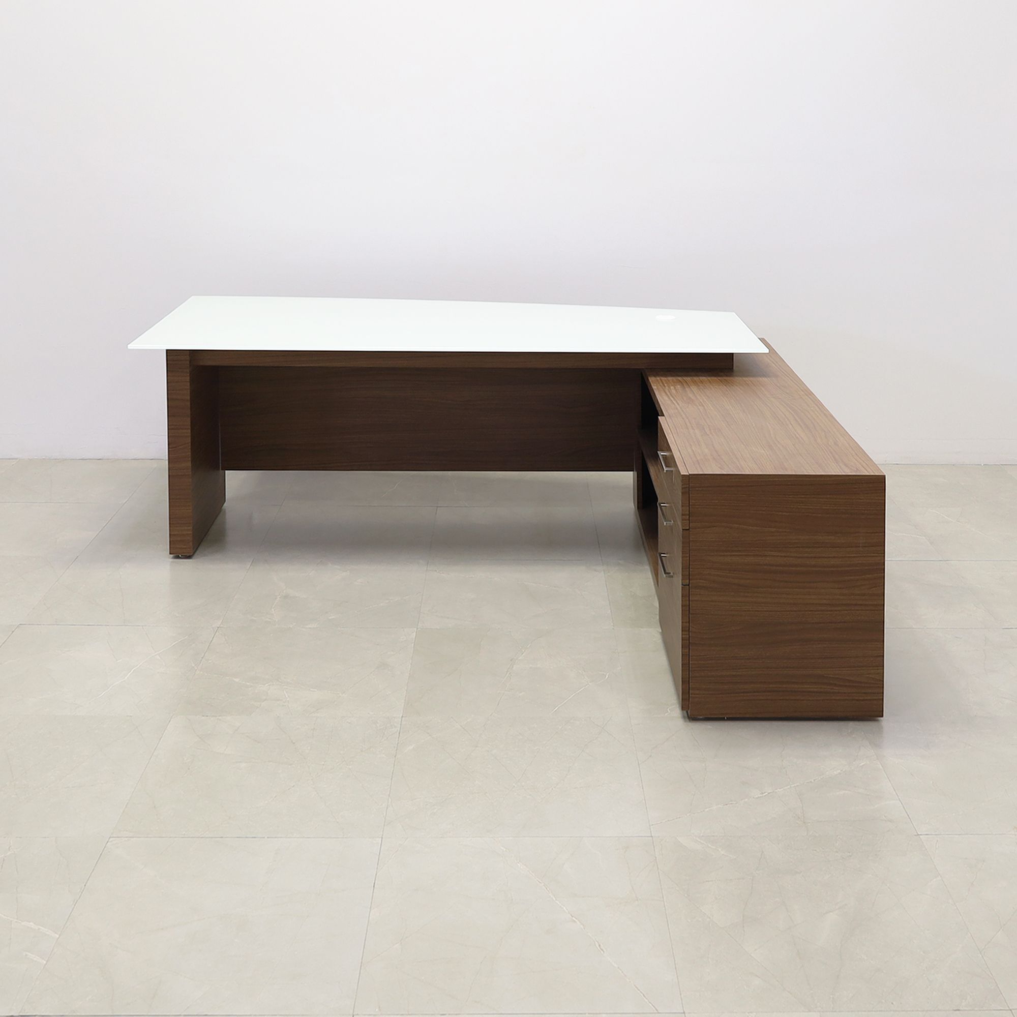 Hand Crafted Custom Executive Office Desk With Credenza, Tempered Glas