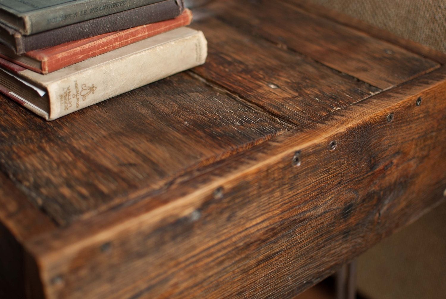 Hand Made Reclaimed Barn Wood Side Table by Reformed Wood