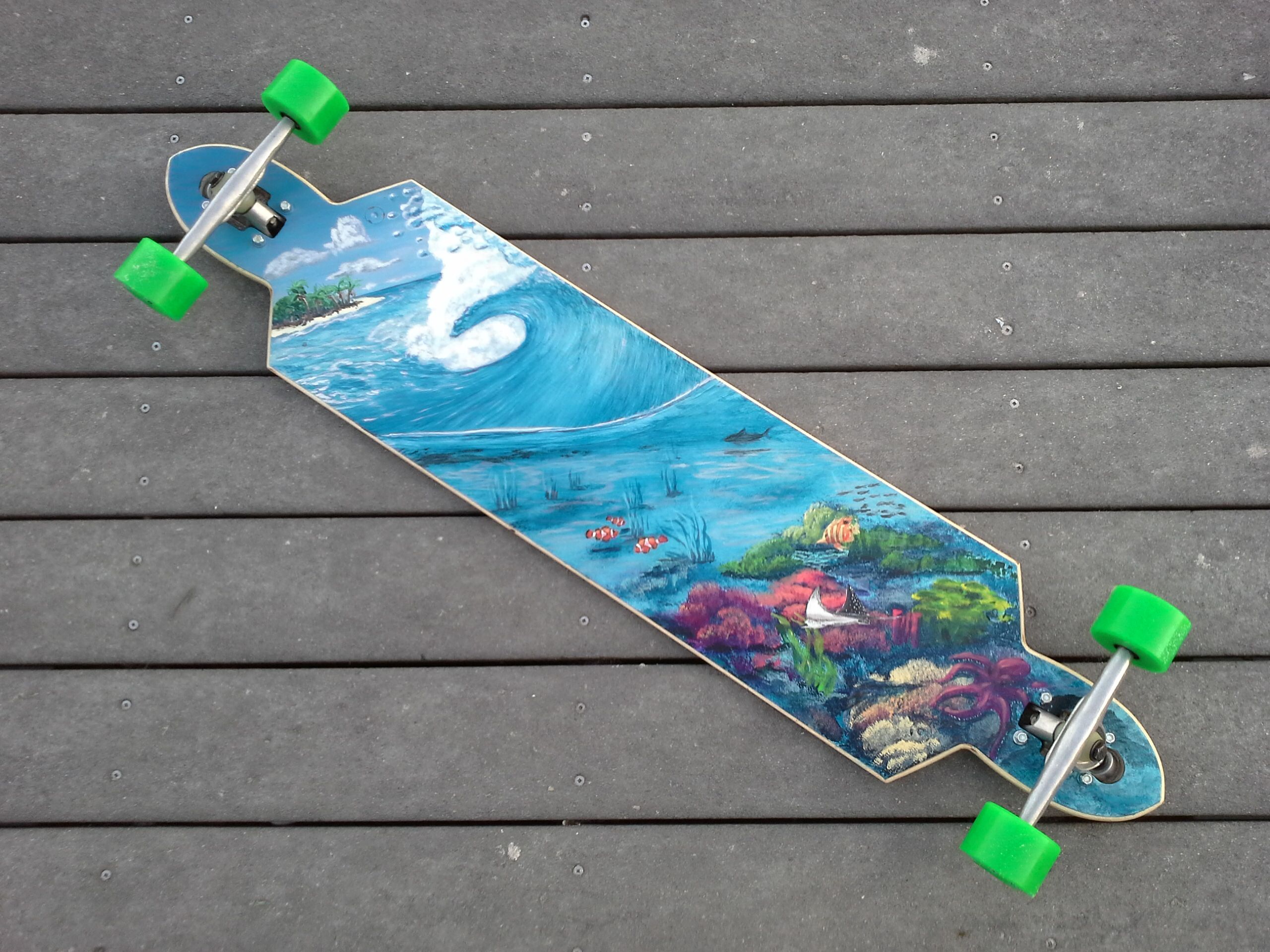 Hand Made Custom Designed Longboard, Hand Painted And Hand Cut Griptape