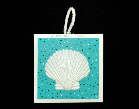Custom Made Crystallized Sea Shell Hanging Wall Plaque Beach Bling Decor Genuine European Crystals Bedazzled
