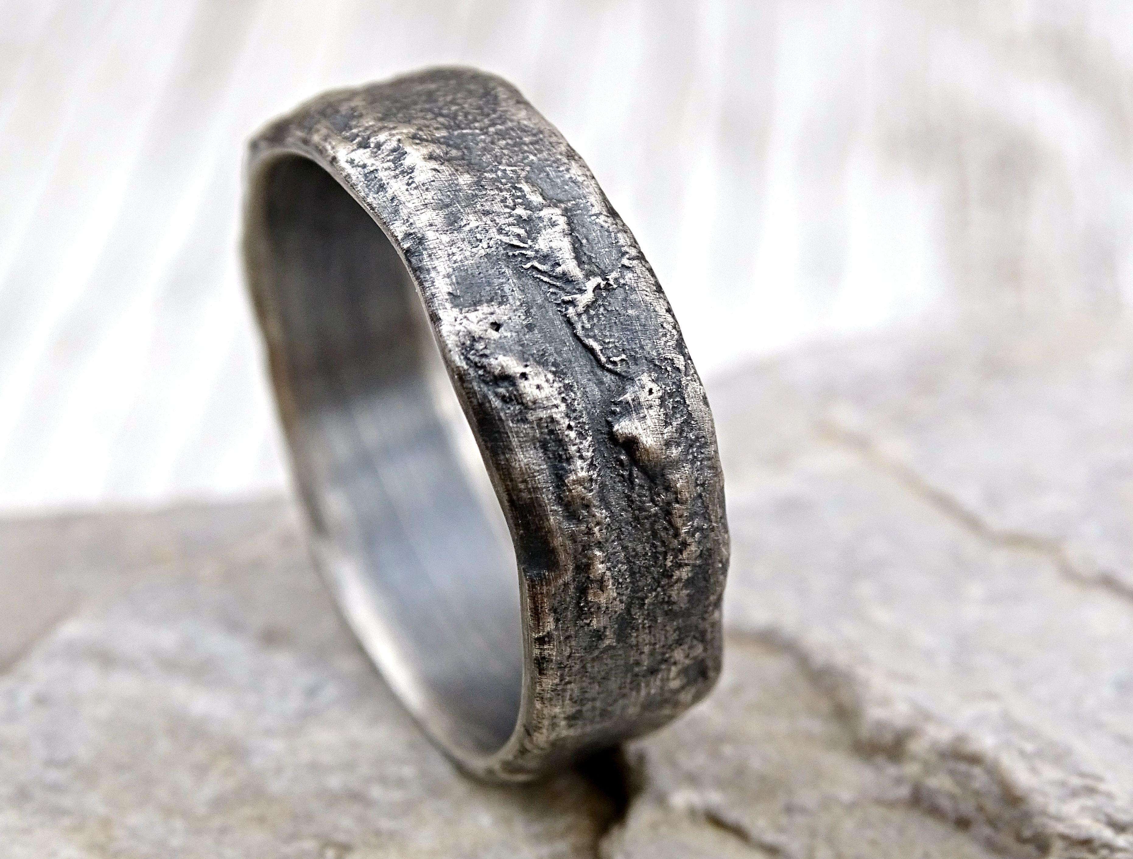 Buy a Hand Made Molten Silver Ring Richly Structured, Unique Mens Ring