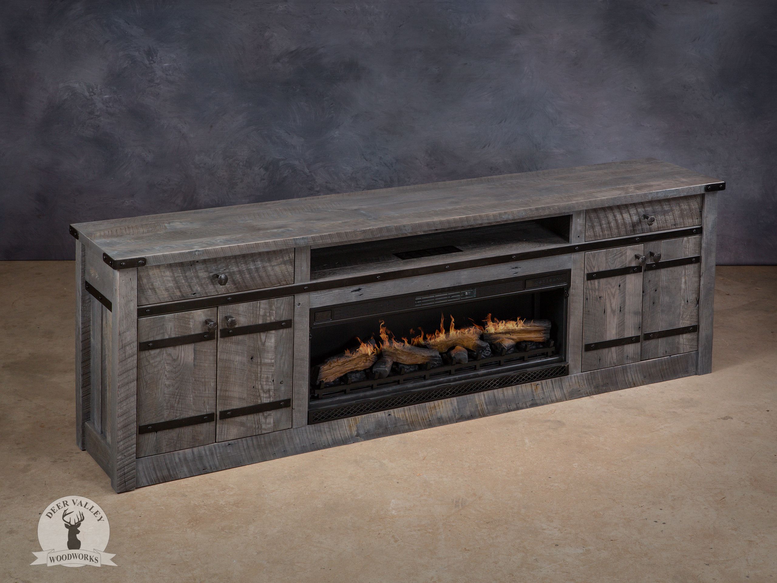 Buy Custom Barnwood Fireplace Media made to order from Deer