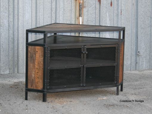 Custom Made Vintage Industrial Tv Stand - Corner Unit Media Console. Steel, Reclaimed Wood. Urban, Modern