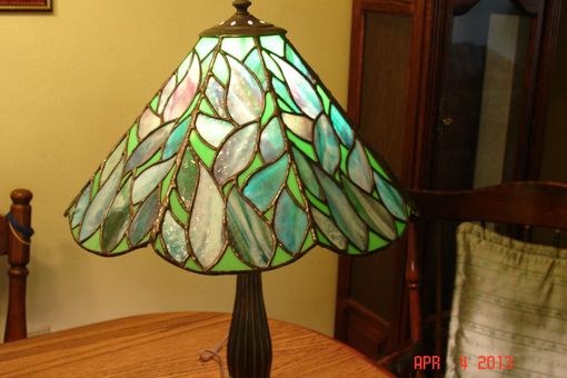 Custom Made Stained Glass Lamp In Blues Greens And Purple