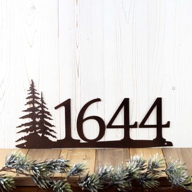 Custom Made Rustic Metal House Number, Metal Sign, Custom Sign, Pine Tree, House Numbers, Metal Wall Art