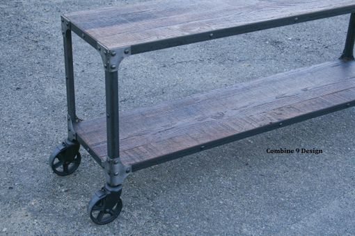 Custom Made Reclaimed Wood, Rustic Sofa Table. Console Table. Cart With Casters. Industrial Style. Tv Stand.