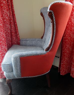 Custom Made Indigo And White Fanback Chair