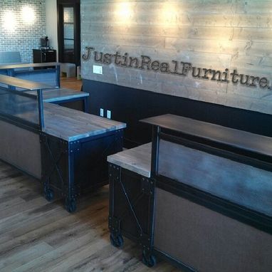 Custom Made Reclaimed Wood And Steel Custom Cafe Booths & Reception Desks For Boulder Brands