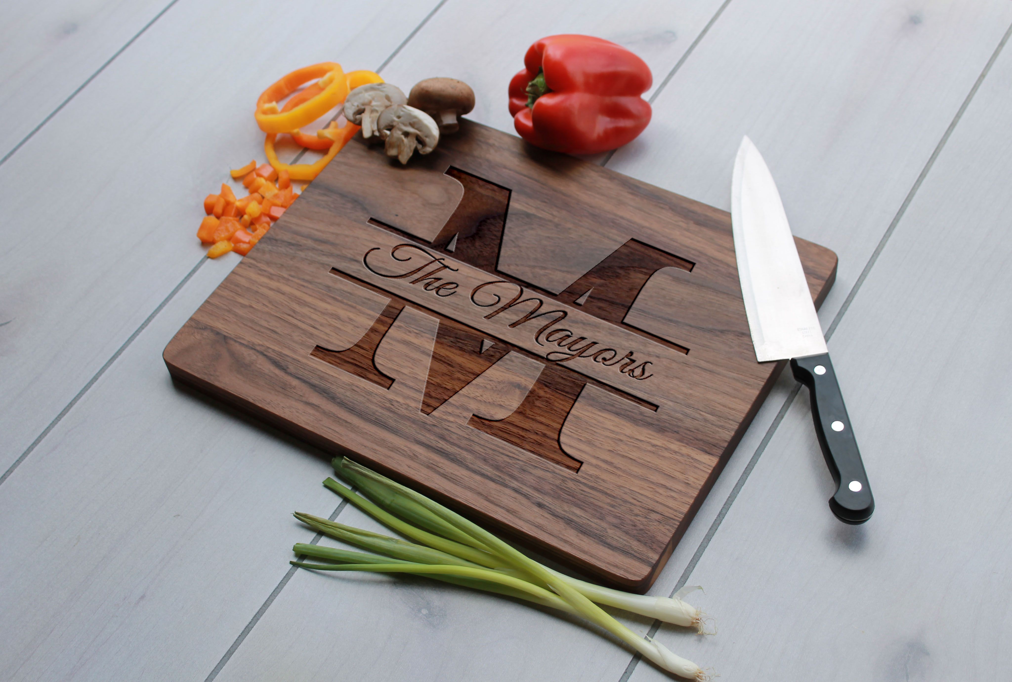 Monogrammed Cutting Board Personalized Cutting Board Custom Cutting Board Engraved Cutting Board Wedding Gift --CB-Wal-HOLLIS FAMILY