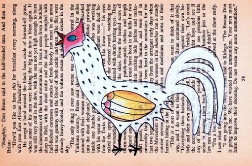Custom Made Rooster White Chinese Rooster On Vintage African Novel Page