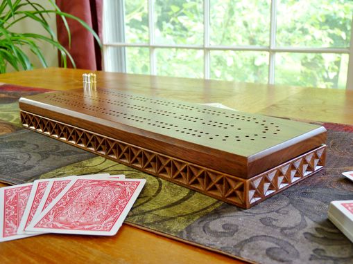 Custom Made Carved Cribbage Board In Walnut Or Cherry Wood