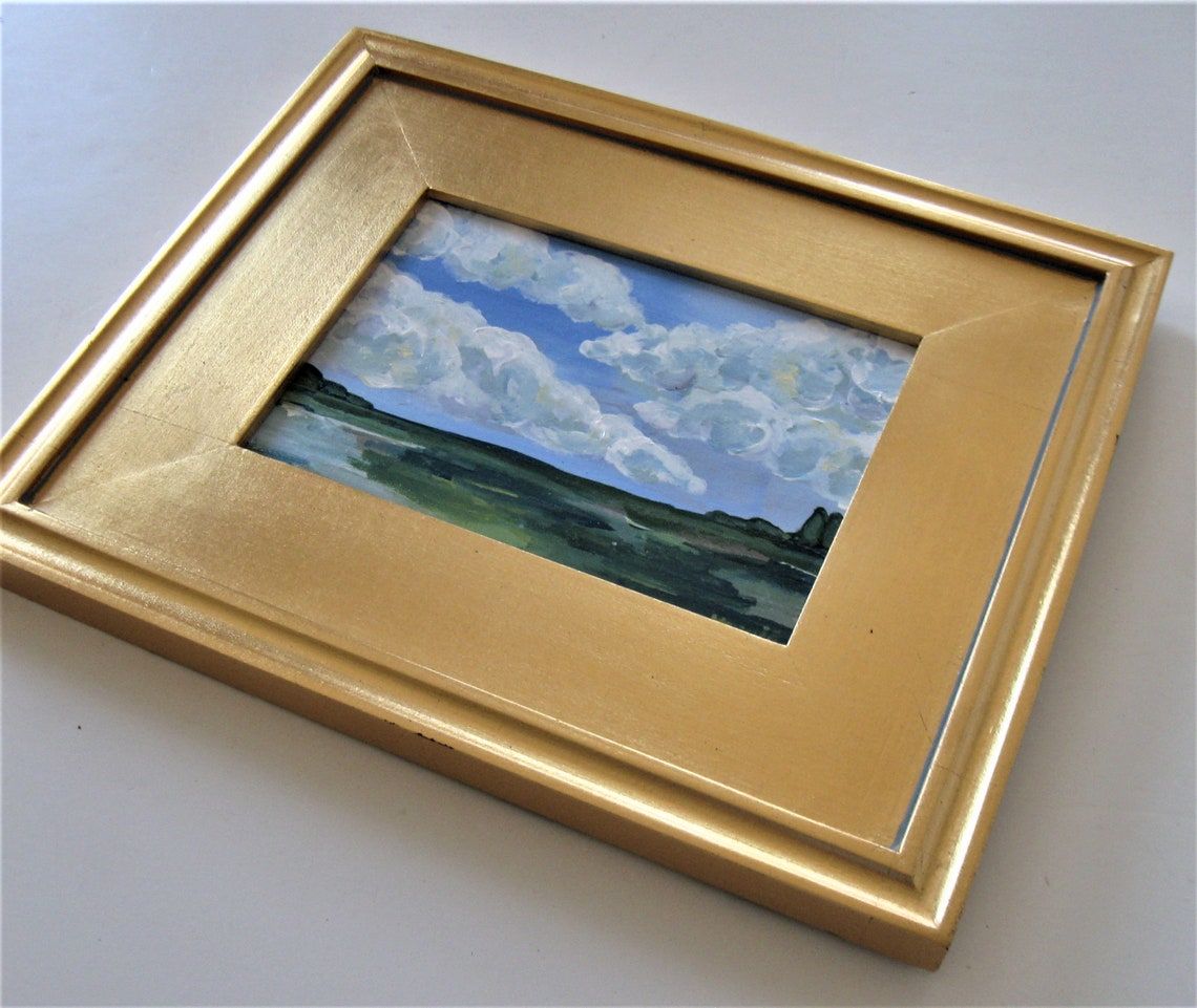Buy Custom Made Framed Original Acrylic Landscape Painting, Gold Plein